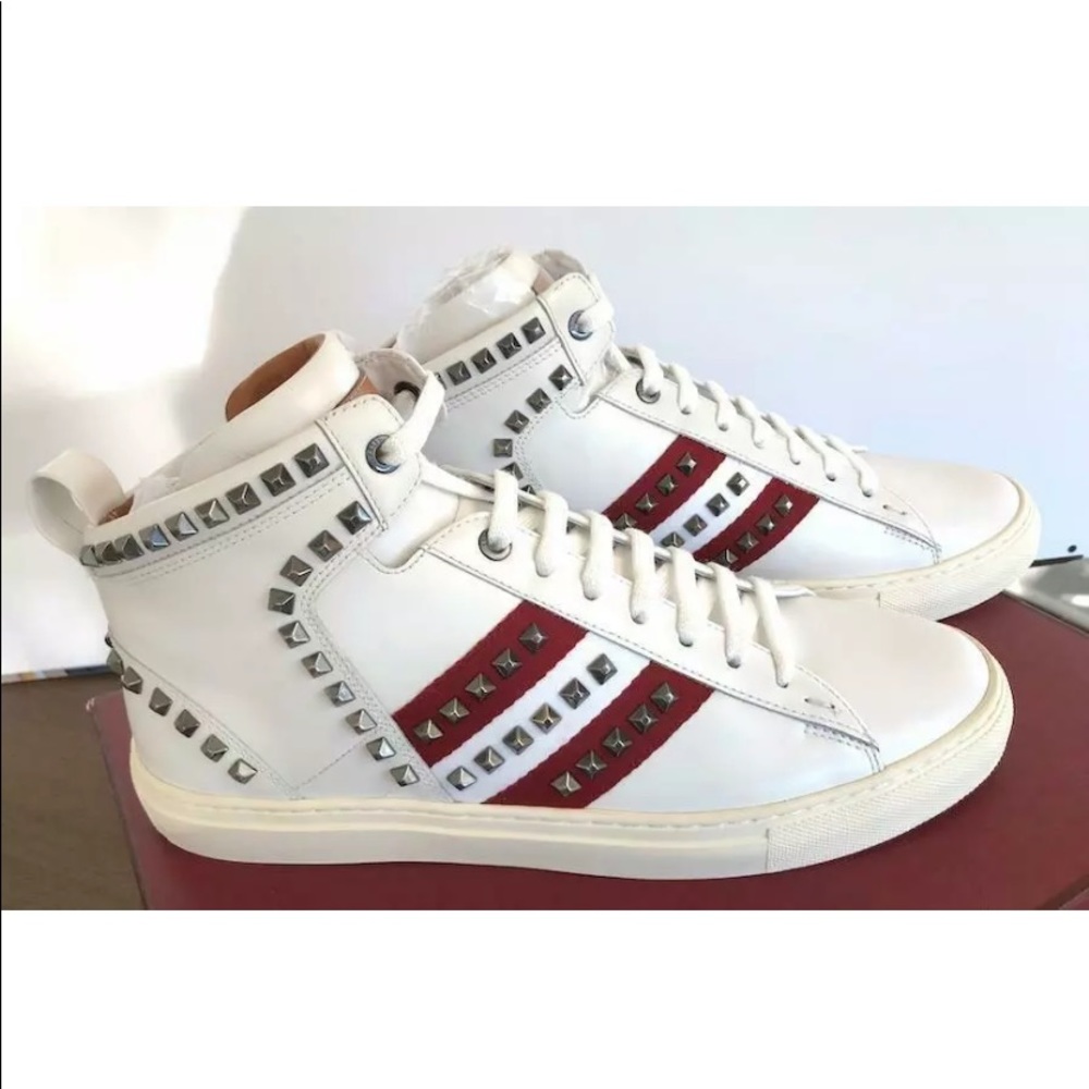 Bally Men's White Leather Sneaker Hightop Shoe US9